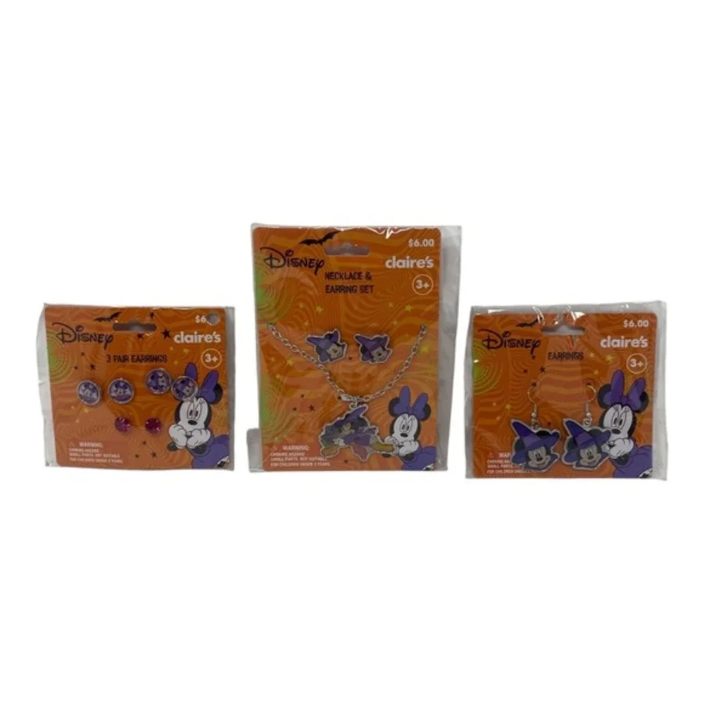 Disney Minnie Mouse Halloween Necklace & Earrings Claire's Jewelry Set New‎